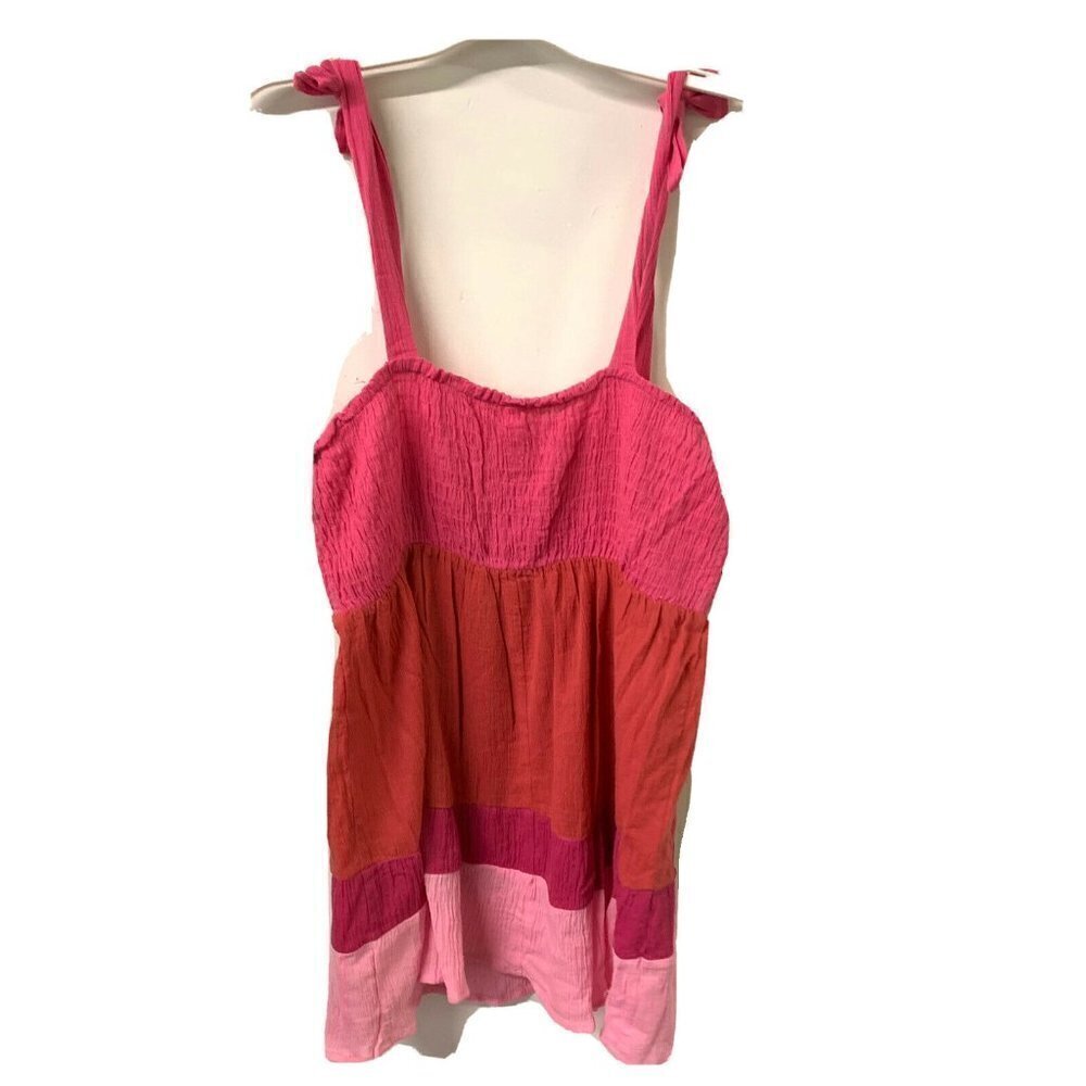 xhilaration Pink Multicolor Tiered Smocked Tie Shoulders Top